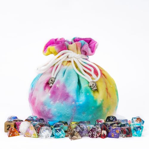 Large Dice Bags with Pockets Rainbow Storage Bag for DND RPG Games (21 Ounce)