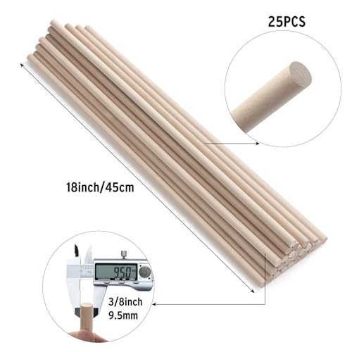 Wood Dowels Wooden Dowel Rods for Crafts (25 Count)