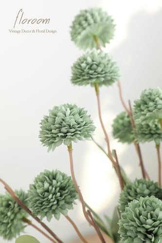 5pcs Sage Green Faux Silk Mums Artificial Flowers (5 Count)