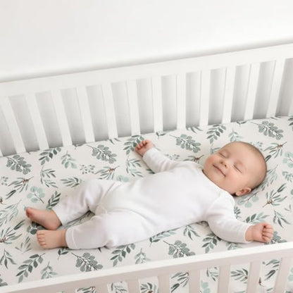 Organic Crib Sheets Fitted Crib Mattress Sheet 2 Pack 52x28 Inches 100% Muslin Cotton for Baby Girls & Boys (2 Count)