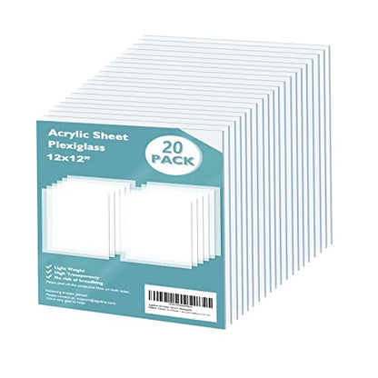 Plexiglass Sheets Acrylic Sheets 20 Pack of 12x12’’ 0.04 Thick Clear Plastic Cast Transparent Plexi Glass for Crafting Projects (24 Sq Ft)