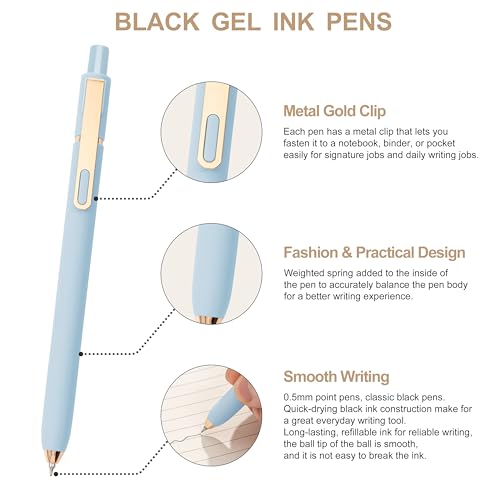 Gel Pens Black Ink Pens for Office 0.5mm Fine Point Pen Smooth Writing Retractable (10 Count)