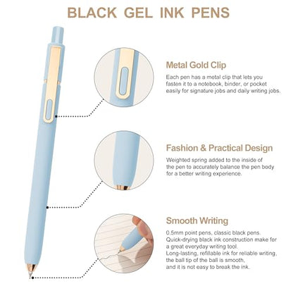 Gel Pens Black Ink Pens for Office 0.5mm Fine Point Pen Smooth Writing Retractable (10 Count)