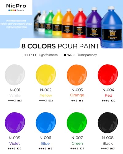 8 Colors Large Bulk Acrylic Pour Paint Set (552 Fl Oz)