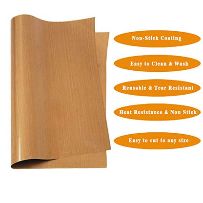 3 Pack PTFE Teflon Sheet 16 x 20" and 3 Rolls 10mm X 33m Heat Resistant Sublimation Tape for Heat Press Transfer Non Stick Paper Reusable Heat Resistant Craft Mat (6 Count)