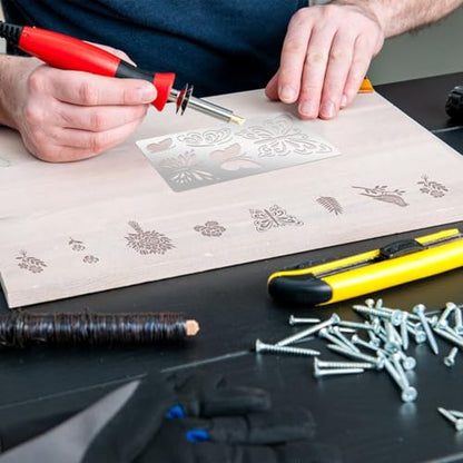 9PCS Metal Stencils Wood Burning Stencil Plant and Insect Mixed Metal Stencil Butterfly Flower Stencils for Journaling Engraving Templates for Wood Carving Drawing Scrapbooking Craft DIY (9 Count)