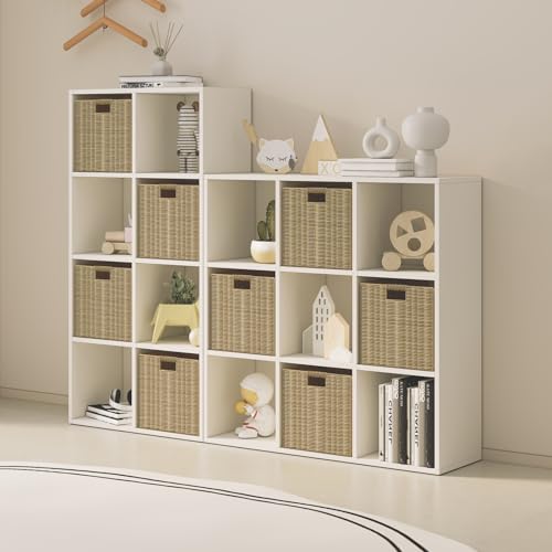 Wood Cube Storage Organizer Closet Cabinet for Living Room Bedroom Study Shelf Bookcase Wooden Floor Standing Open Bookshelf for Kids Home Office Display Storage Cabinet