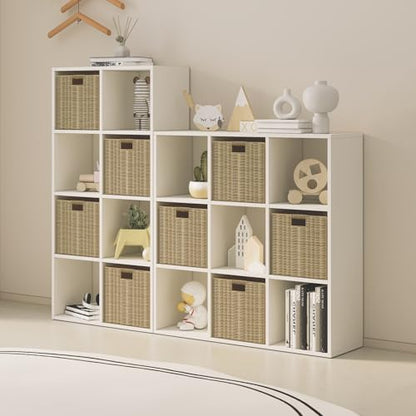 Wood Cube Storage Organizer Closet Cabinet for Living Room Bedroom Study Shelf Bookcase Wooden Floor Standing Open Bookshelf for Kids Home Office Display Storage Cabinet
