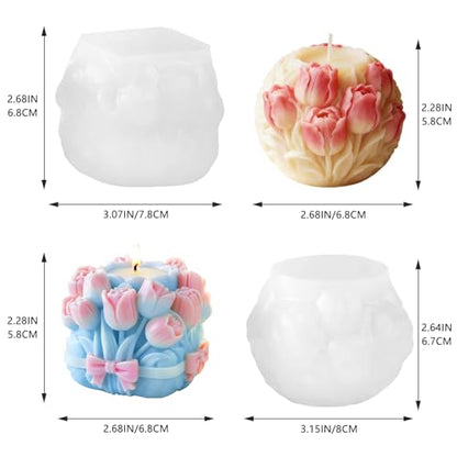 2 PCS 3D Tulip Flower Ball Silicone Candle Molds for Soap Resin Home Decor