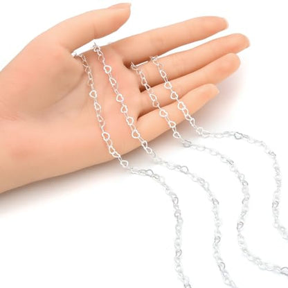 10 Feet Real Sterling Silver Heart Chain Link Findings 5.5x4.3mm (10 Foot)