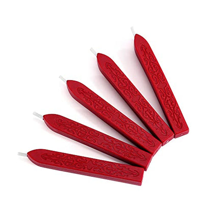 5Pcs Bright Red Sealing Wax Sticks with Wicks for Wax Seal Stamp (5 Count)