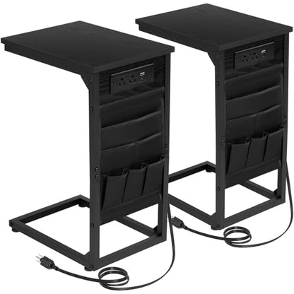 C Shaped End Table with Charging Station