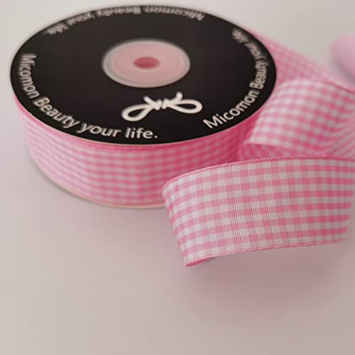 Pink and White Gingham Ribbon (75 Feet)