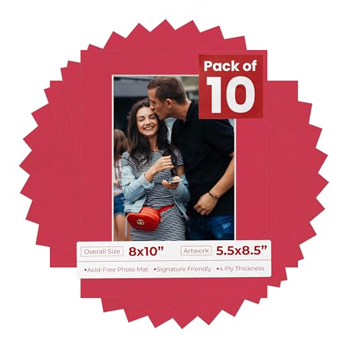 Pack of Ten Acid Free 8x10 Mats Bevel Cut for 5.5x8.5 Photos (10 Count)