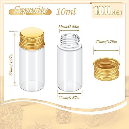 100 Pcs Small Clear Vials Spice Mini Jars with Lids Mini Glass Bottles with Screw Aluminum Metal Caps Tiny Jars Sample Containers for Powder Cream Cosmetic Jewelry Wedding (100 Count)