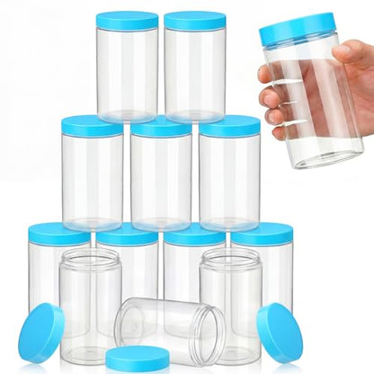 12 Pack 32 oz Plastic Container Jars with Lids Round Clear Travel Cosmetic Container Slime Jars for Toiletries (12 Count)