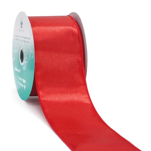 Satin Wired Ribbon 2.5 Inch x 20 Yards Red for Christmas Home Décor Gift Wrapping Tree Topper Bow Wreath DIY Crafts (60 Foot)
