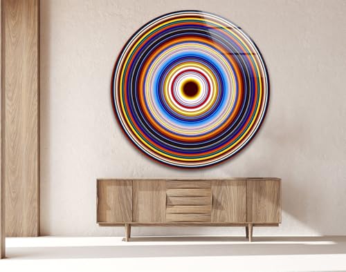 10''(25cm) Diameter Colorful Concentric Circles Round Glass Wall Art Tempered Glass Printing Wall Decor Large Wall Art Wall Hangings
