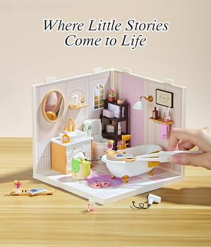 1 24 Scale Tiny House Bathroom DIY Miniature House Kit with Roof & LED Light