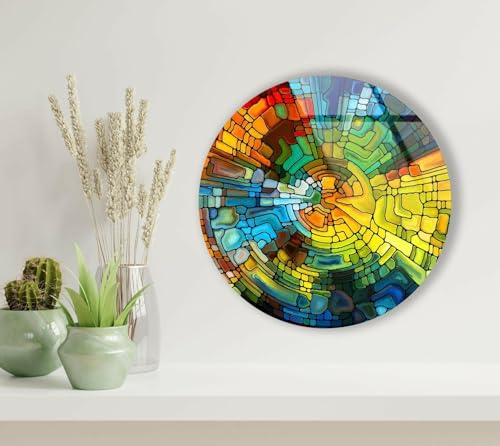 15.8''(40cm) Diameter Stained Yellow Round Glass Wall Art Tempered Glass Printing Wall Decor Large Wall Art Wall Hangings