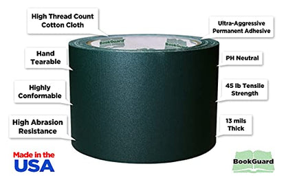 3 Inch Forest Green Book Repair Cloth Tape 15 Yard Roll