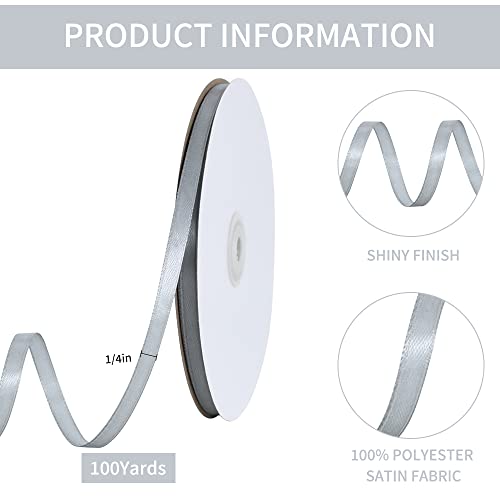 100 Yards 1 4 Inch Silver Satin Ribbon Thin Gift Wrapping Ribbon (300 Foot)