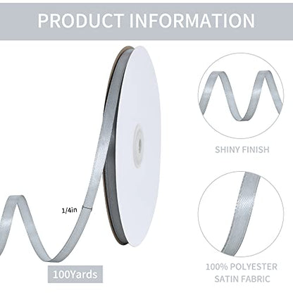 100 Yards 1 4 Inch Silver Satin Ribbon Thin Gift Wrapping Ribbon (300 Foot)
