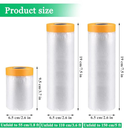 10 Rolls Pre Taped Painting Masking Film (196.79999999999998 Foot)