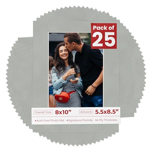 Pack of 25 Acid Free 8x10 Mats Bevel Cut for 5.5x8.5 Photos (25 Count)