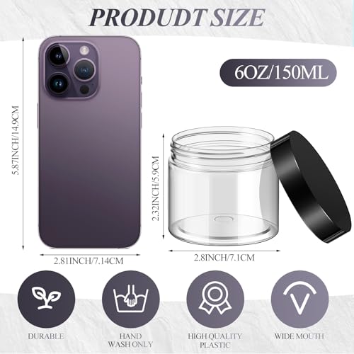 36 Pieces 6 oz Plastic Jars with Lids Wide Mouth Airtight Reusable Container Acrylic Cosmetic Small Jars for Lotions Ointments Travel Toiletries Creams Make up Storage (36 Count)