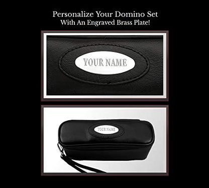 Alex Cramer The Perfect Traveler Classic Domino Set with Leather-Look Travel Case and a Deck of Miniature Playing Cards (Dominoes Set)