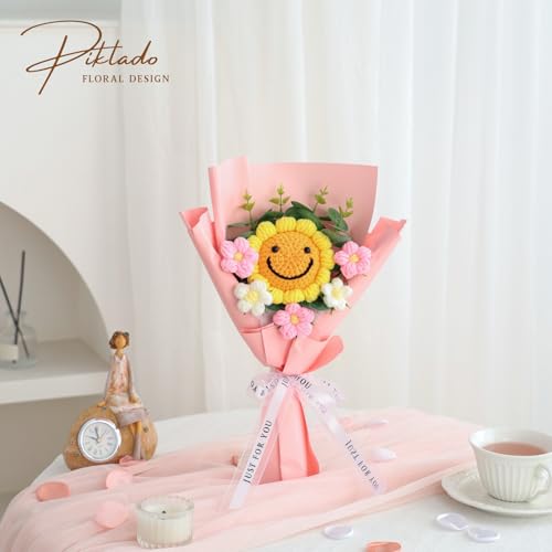 Hand Woven Flower Bouquet Finished（1pcs） for Mother Girlfriend Birthday Gift Wedding Decoration Crochet Artificial Flower