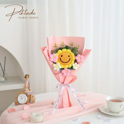 Hand Woven Flower Bouquet Finished（1pcs） for Mother Girlfriend Birthday Gift Wedding Decoration Crochet Artificial Flower