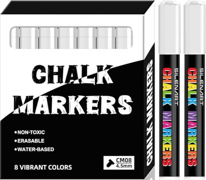White Liquid Chalk Markers for Blackboard Chalkboard Window Marker Pen for Car Glass (8 Count)