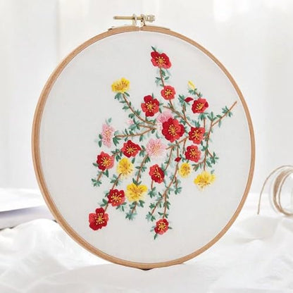 Embroidery Starter Kit 1Pack with Stamped Flowers Pattern with Cotton Fabric Hoops Color Threads and Tools for DIY Art Crafts Sewing Crafts for Adults