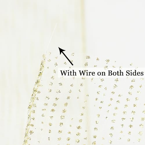 Glitter Gold Wired Ribbon 2.5 Inch Horizontal Stripes Glitter Polka Dot Christmas Ribbon Organza Sheer Ribbons 25 Yards Gold Glitter Ribbons for Christmas Tree (75 Foot)