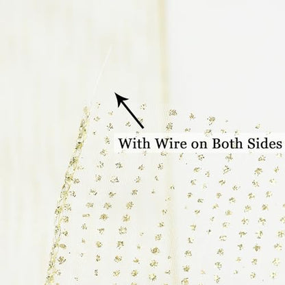 Glitter Gold Wired Ribbon 2.5 Inch Horizontal Stripes Glitter Polka Dot Christmas Ribbon Organza Sheer Ribbons 25 Yards Gold Glitter Ribbons for Christmas Tree (75 Foot)