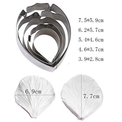 5pcs Stainless Steel Peony Cutter 2pcs Fondant Silicone Mold Gumpaste Peony Sugarcraft Flower Veining Mold Veiner Petal Making Tool