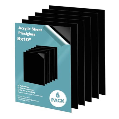 8" x 10" Black Plexiglass Sheets 6 Pack 0.04 Inch Cast Acrylic Sheet Thick for DIY Craft Projects