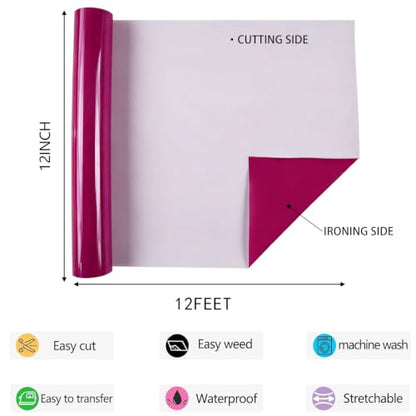 Neon Purple HTV Iron on Vinyl 12Inch by 12ft Roll HTV Heat Transfer Vinyl for T
