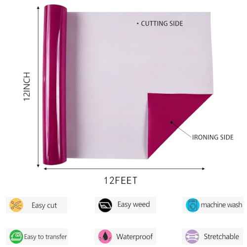 Neon Purple HTV Iron on Vinyl 12Inch by 12ft Roll HTV Heat Transfer Vinyl for T
