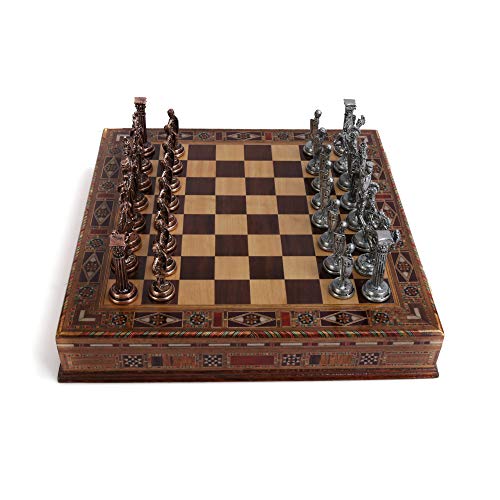 Medieval British Army Antique Copper Metal Chess Set for Adults