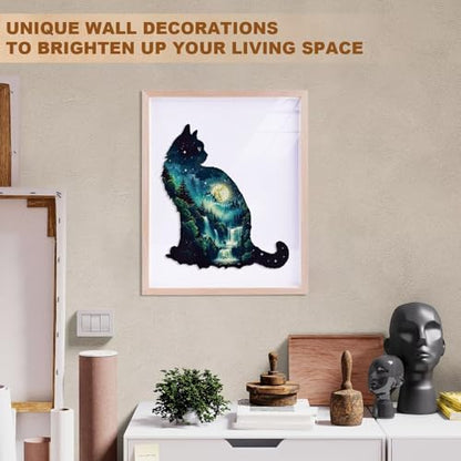 Cat Puzzles Forest Waterfall Nature Landscape Scenery Puzzle Adults Gift for Women Men Cat Lovers Wooden 70 Pieces