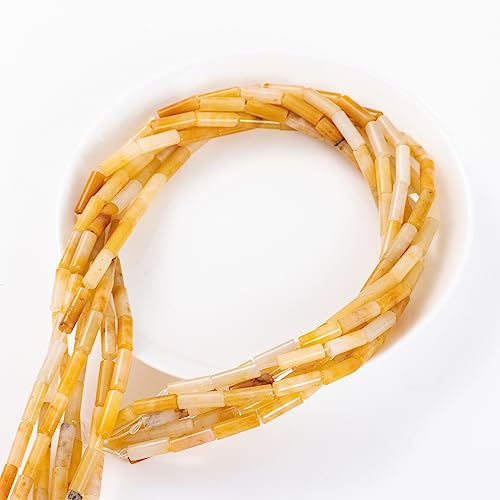 Natural Yellow Jade Cylinder Tube Beads 4x13mm 38cm (28 Count)