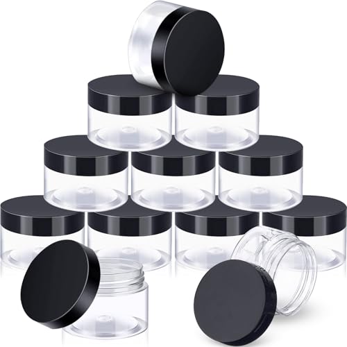 12 Pack 1 oz Plastic Container Jars with Lids Round Clear Travel Cosmetic Container Jars for Toiletries (12 Count)