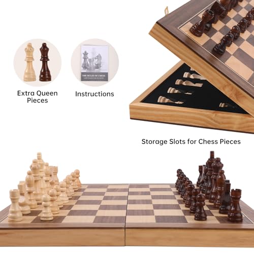 Wooden Chess Set with Folding Board