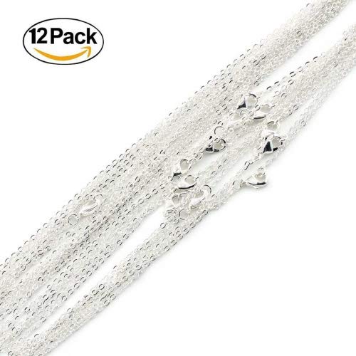 Wholesale 12 PCS Silver Plated Solid Brass Fine Flat Cable Chains Bulk for Jewelry Making 18