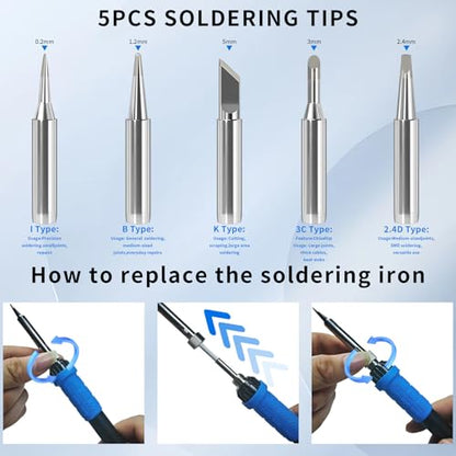 909A 90W Blue Soldering Iron Kit with LED Display & Ceramic Heater
