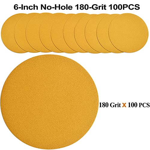 6-Inch No-Hole Hook and Loop Gold Sanding Discs 180-Grit, 100-Pack (100 Count)