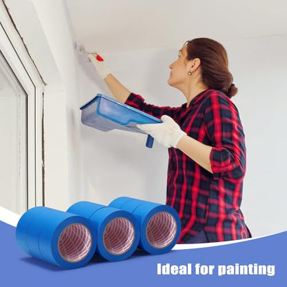 18Rolls Painters Tape 2 Inch Wide Bulk Blue Painters Tape for Wall Painting (18 Count)